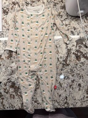 magnetic me Beige Plant Print Footed One-Piece for Kids